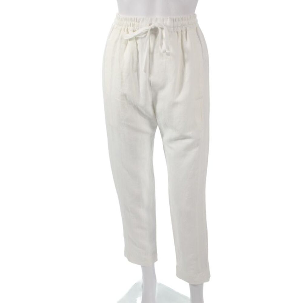 Pharaoh Women Cropped Jogger Pants White Drawstring Linen Cotton Size XS
